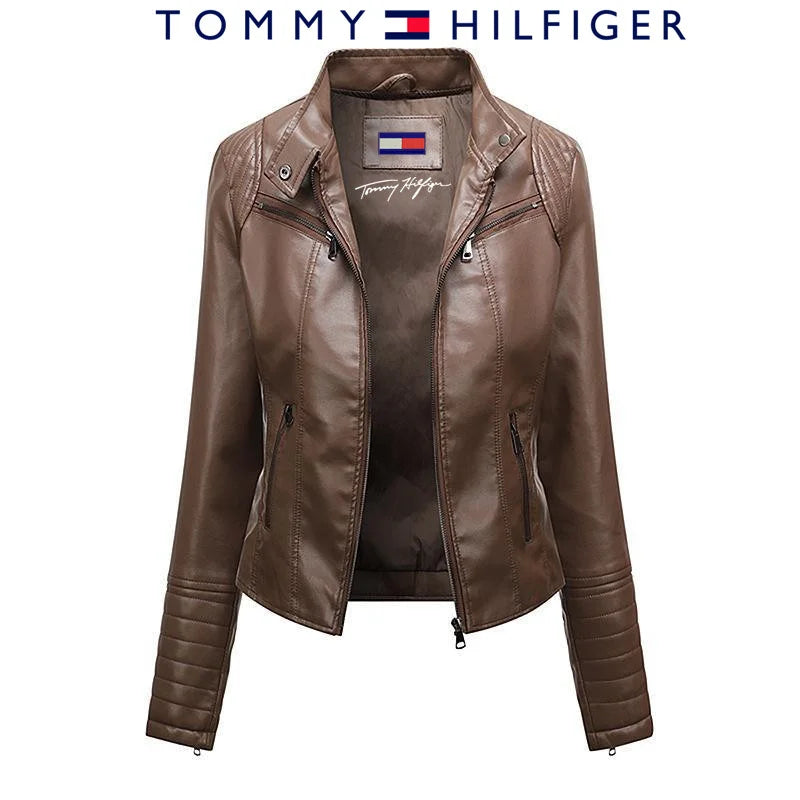 Tommy - Slim genuine leather jacket for women